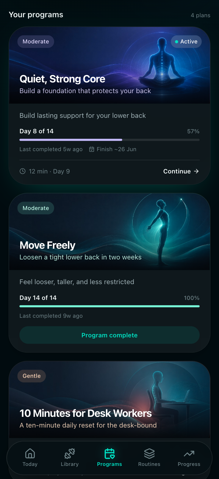 Backmotion programs screen